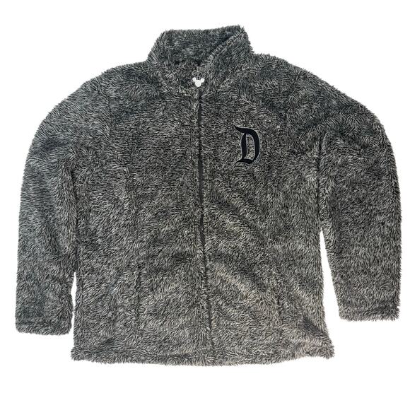 Disney Mickey Mouse Gray Sherpa Fleece Zip Up Jacket Large Disneyland Logo - Picture 2 of 6